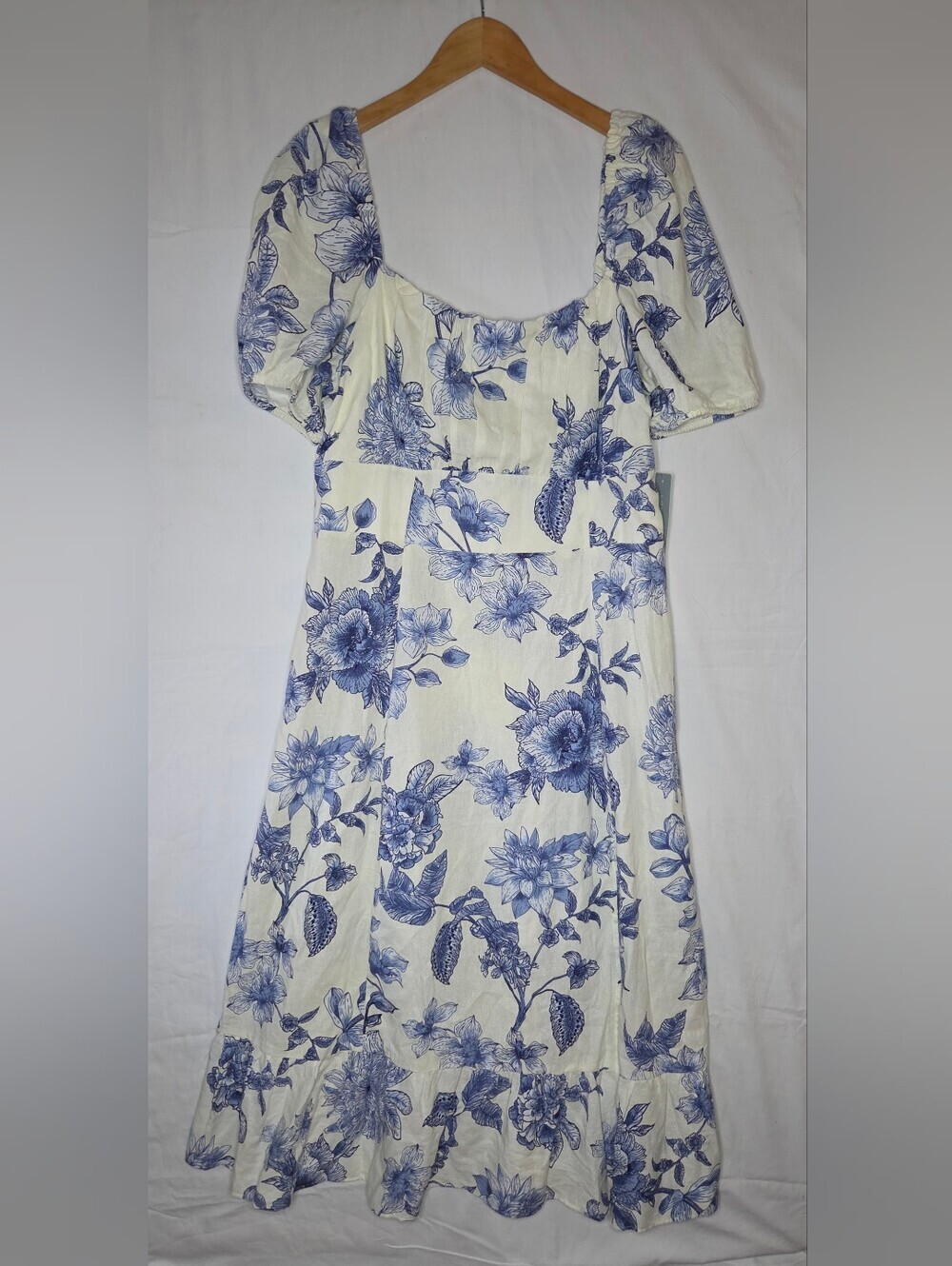 London Times Cream Midi Dress with Blue Floral Print